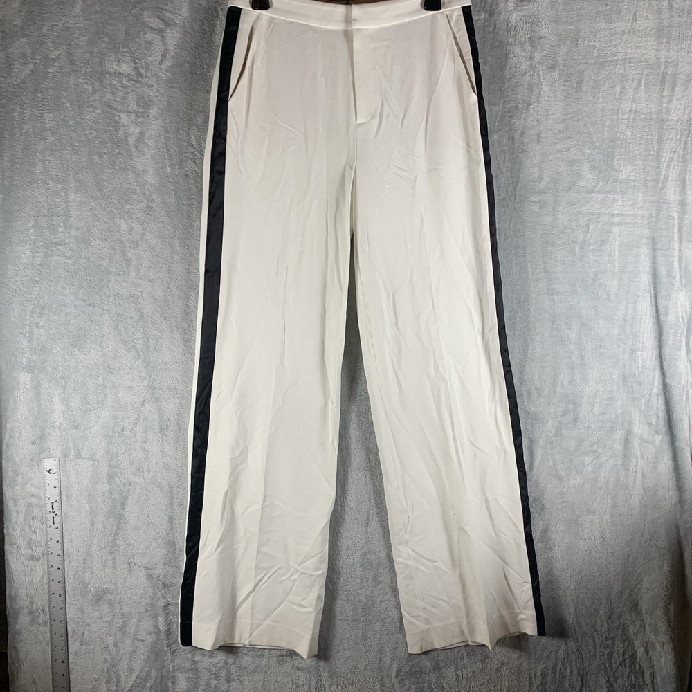 L'Agence Women's Livvy Streat Leg Tux Trouser Pants 6 White Black‎ Satin Stripe